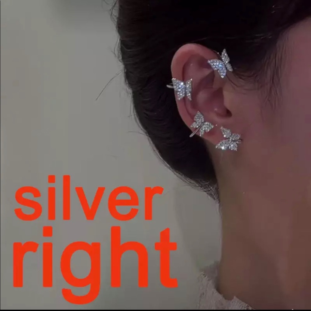 Silver/gold Elegant Easy Clip Butterfly Earrings - Picture 7 of 16